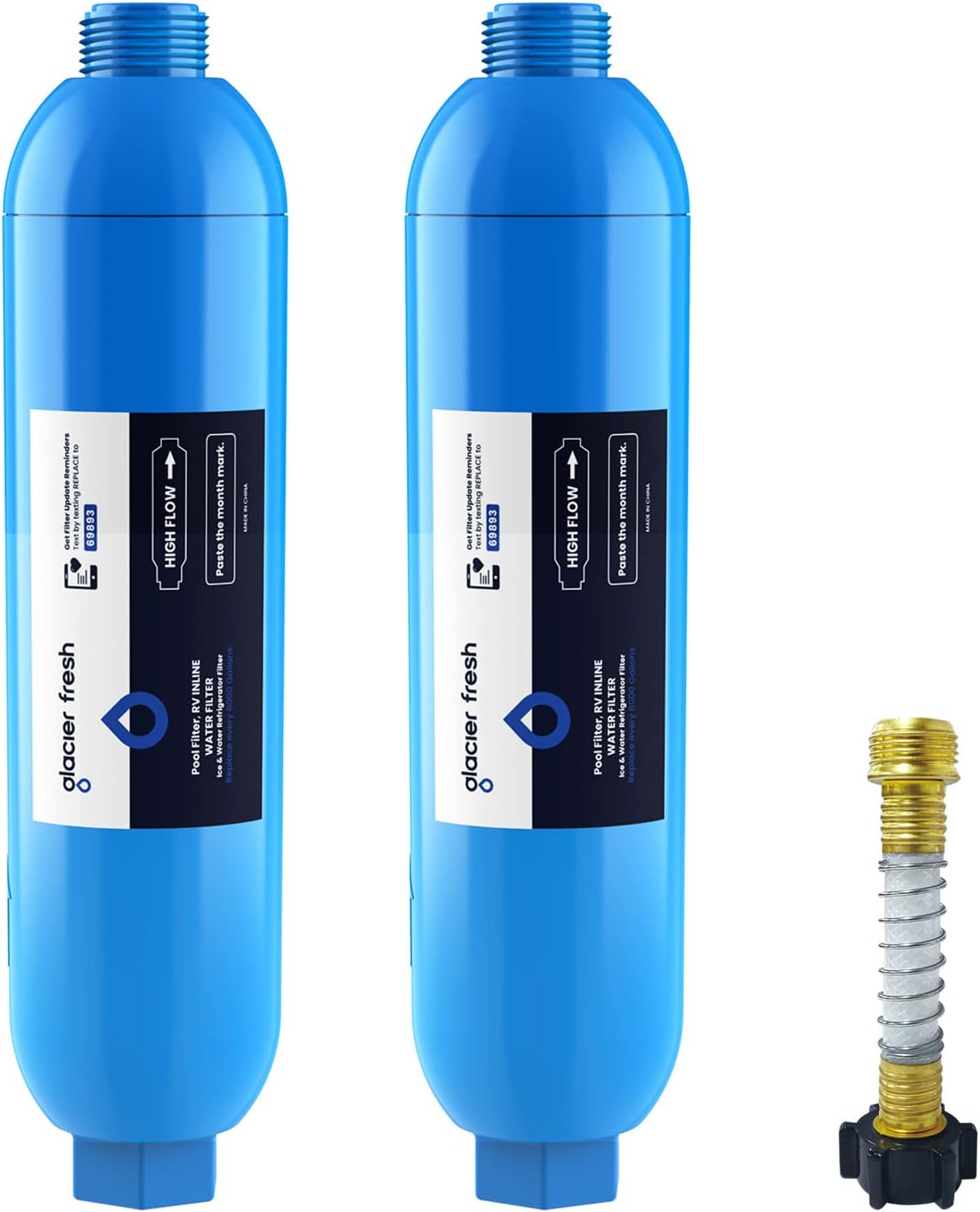 GLACIER FRESH RV Inline Water Filter with 1 Flexible Hose Protector